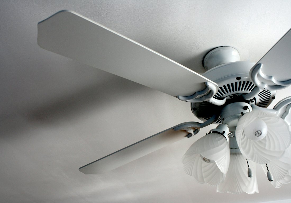 Brushed steel ceiling fan with light
